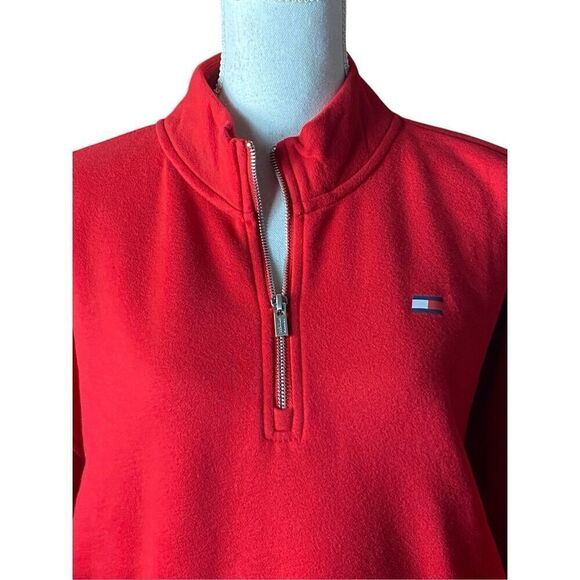 Tommy Hilfiger Sport Red 1/4 Zip Preppy Long Sleeve Pullover Sweatshirt - Picture 2 of 4